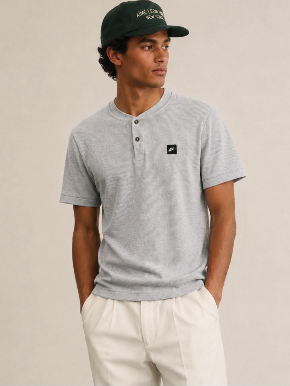 Nike Golf Men Gray Henley Cotton Short Sleeve Shirt MEDIUM  Preppy Classic